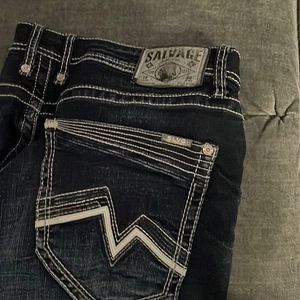 Salvage mens dark blue jeans size 36 long